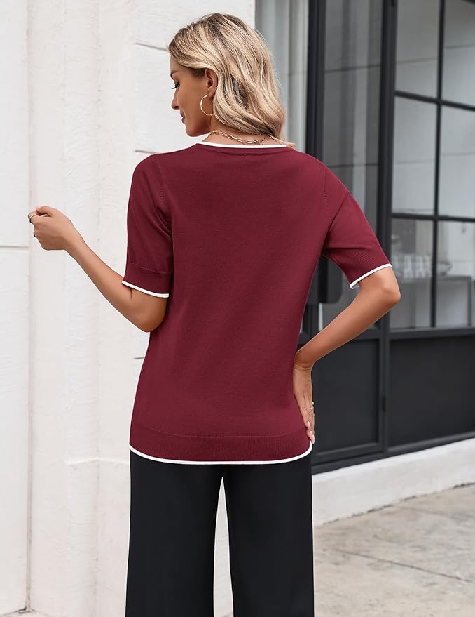 Zeagoo Women's Short Sleeve Sweater 2026 Spring Summer Tops Lightweight Casual V Neck Sweaters Dressy Work Blouses Clothes