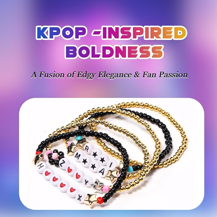 AICase for Korea-Pop Merch Gifts Toys Golden Inspired Bracelets 5 Pcs Stackable Stretch Flower Beaded Bracelets Costume Outfit Merchandise Jewelry Gifts for Fans Christmas Stocking_3110