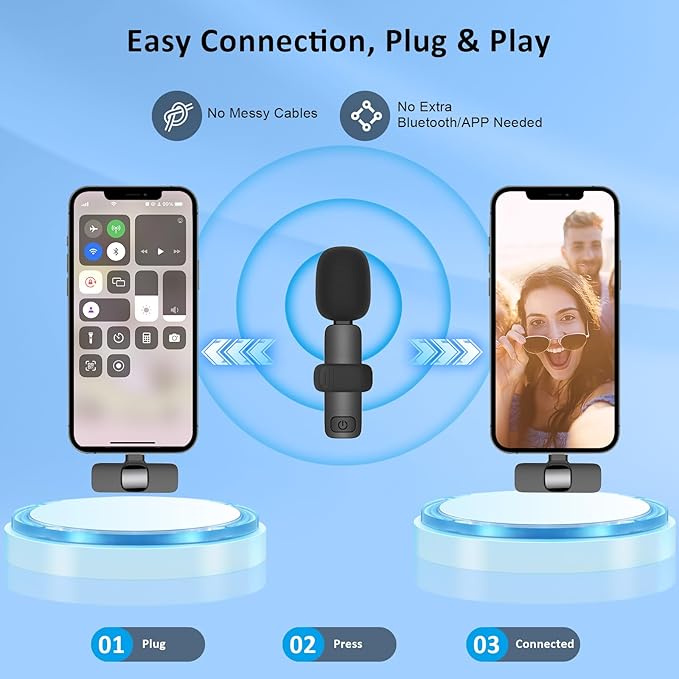 MAYBESTA Professional Wireless Lavalier Lapel Microphone for iPhone Android - Bluetooth Mini Phone Microphones for Video Recording - 2 Clip on Mics with USB C Interface for Tiktok YouTube Vlog
