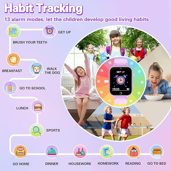 Vakzovy Kids Smart Watch Girls Gift for Girls Age 6-12, HD Touchscreen Kids Watch with 26 Games Camera Video Music Player Pedometer Educational Toys Christmas Birthday Gifts 5 6 7 8 9 10 Year Old