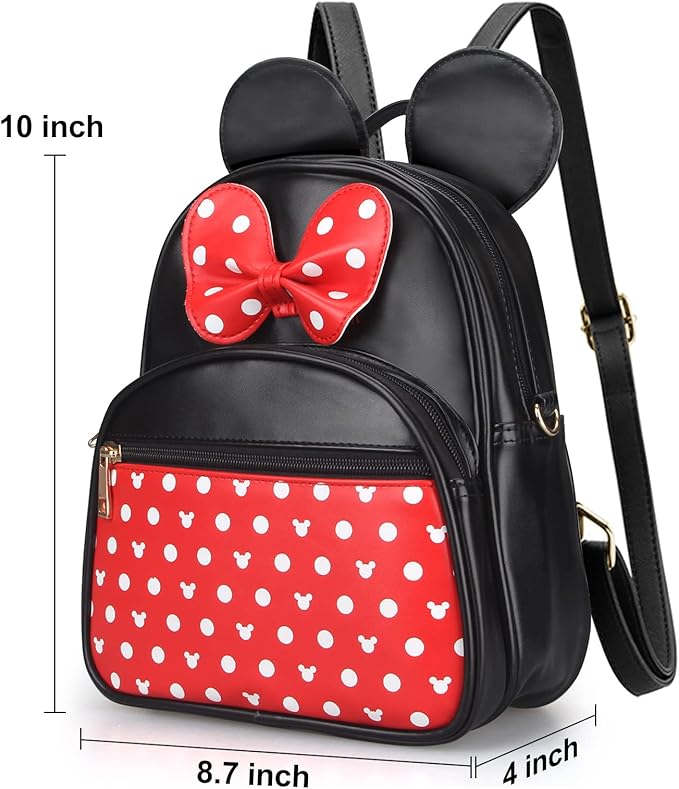 Dksyee Cute Red Backpack for Girl Bowknot Polka Dot Mini Mouse Leather Backpacks for Toddler Little Girl Backpack Kids Small Travel Backpacks Convertible Shoulder Bag Purse for Children Daypack