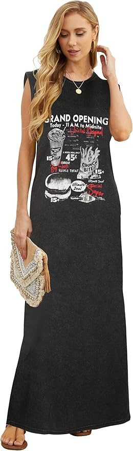 GRECERELLE 2026 Women Year-Round Casual Round Neck Loose Split Wrinkle-Free Long Maxi Vacation Dress with Pockets (XXS-4XL)