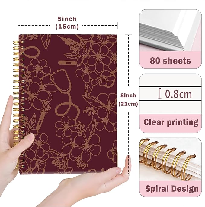 Lacama Nursing Notebook, Nurse Gifts for Women, Nursing Student Graduation Gifts, Nurse Appreciation Gifts, Nurses Week Gifts, A5 Stethoscope Flower Spiral Notebook, Office School Supplies