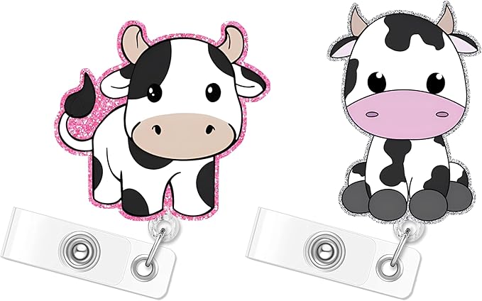 Highland Cow 2pack Badge Reels Retractable Funny Cute Badge Holder with Badge Reel ID Clip Name Tag Card Tag Card Badge Clip Acrylic Accessories Gifts Nurse
