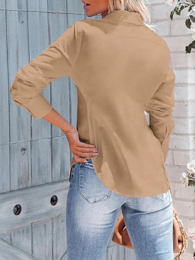 siliteelon Women's Button Down Shirts Long Sleeve Dress Shirts Wrinkle Free Collared Work Office Solid Blouses Corset Tops
