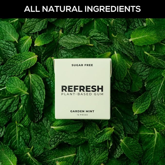 Refresh Gum, Sugar Free, Natural, Xylitol, Long Lasting Chewing Gum, Natural Flavors, Organic Ingredients, Plastic Free, Non GMO, Gluten Free, Vegan (12 Count (Pack of 12), Garden Mint)