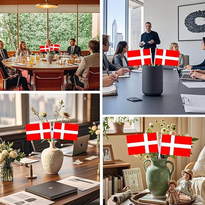 20 Pack Small Denmark Flags on Stick Mini Handheld Danish Flag for Parades, Independence Day and Patriotic Events 5x8 Inch Durable Weather-Resistant Flags with 12 Inch Sticks(Denmark)