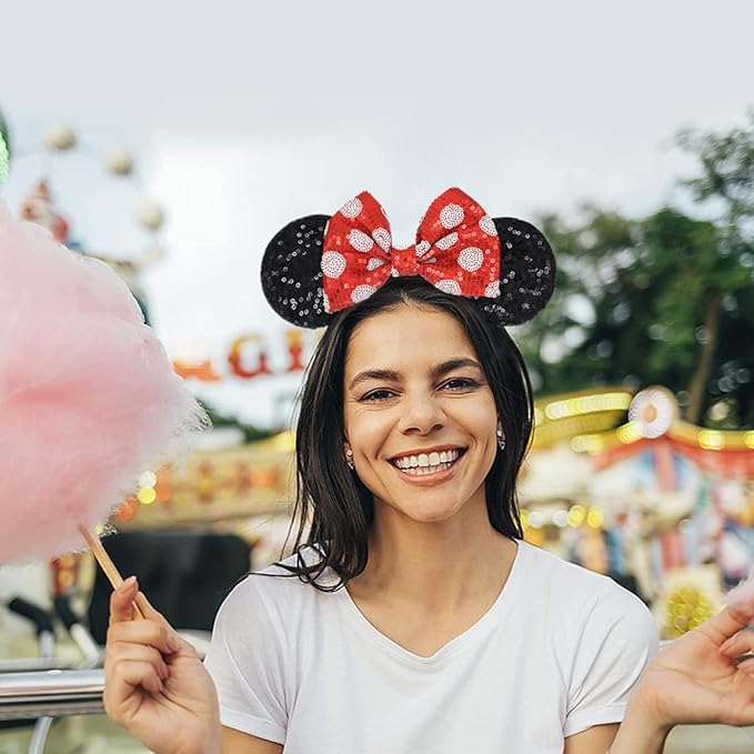 LIHELEI Minnie Ears Mouse Ears Headband with Sequin Bows, Headbands for Women Halloween Costume, Headwear Hair Accessories for Women - Minnie Ears