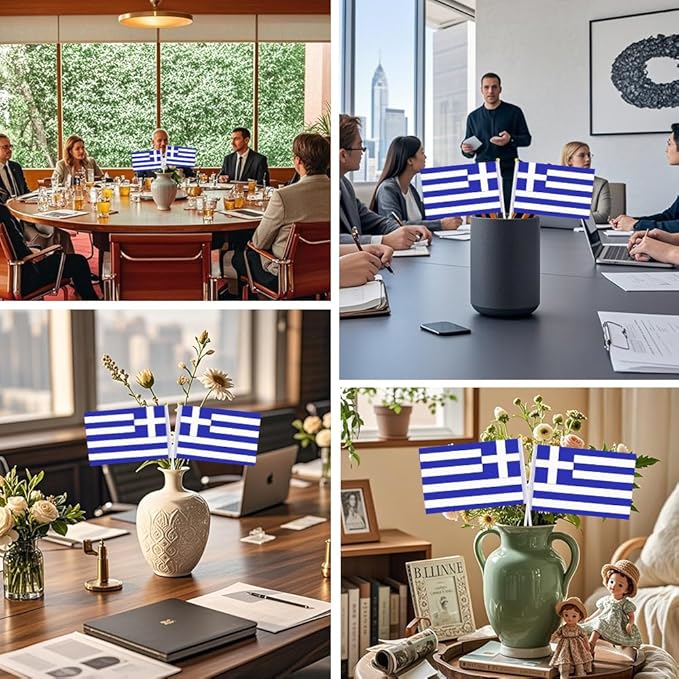 20 Pack Small Greece Flags on Stick Mini Handheld Greek Flag for Parades, Independence Day and Patriotic Events 5x8 Inch Durable Weather-Resistant Flags with 12 Inch Sticks(Greece)