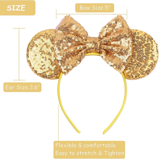 Sequin Mouse Ears Headbands for Women Girls Boys, Glitter Bows Headband for Kids Adults Birthday Party Costume Halloween