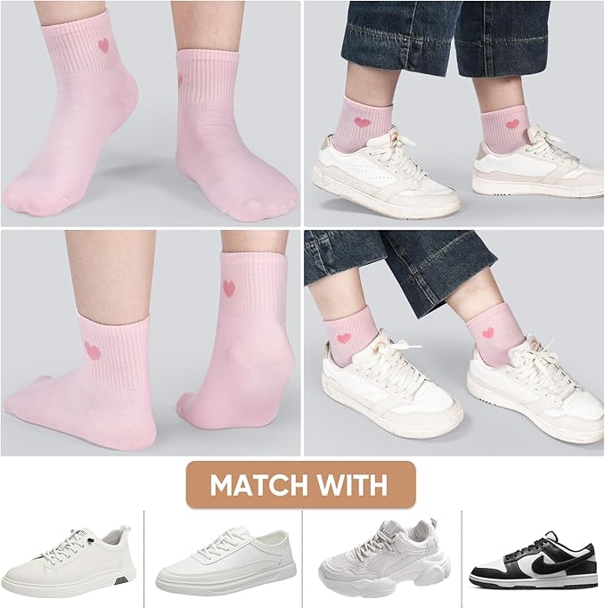 Corlap Women's Cute Cotton Crew Athletic Running Socks - Ankle High, Novelty Fun Heart Design 5-Pairs (Gift Box)