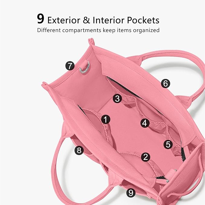TOPDesign Heavy-Duty Canvas Tote Bag for Women, Adjustable Crossbody/Shoulder Handbag with 9 Pockets, Everything Tote