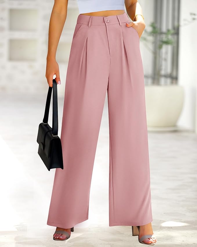 BTFBM Women High Waist Palazzo Pants Spring 2026 Casual Wide Leg Trousers Loose Work Office Business Suit Pant Pockets