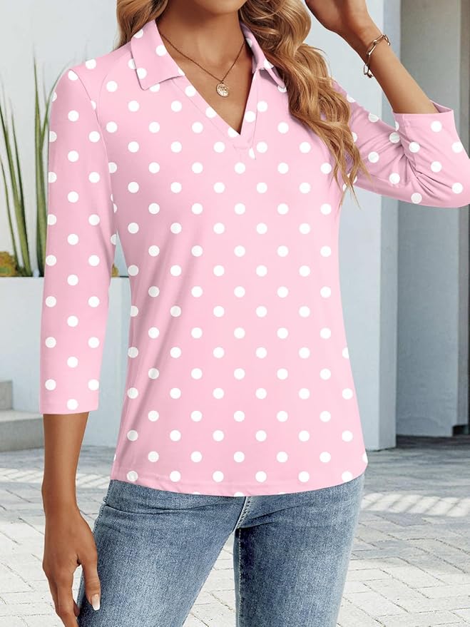 3/4 Length Sleeve Womens Tops Dressy Casual V Neck Polo Shirts Business Work Blouses 2025 Trendy Tunic Top