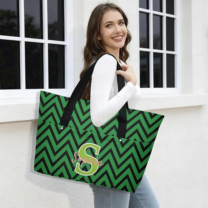 Custom Tote Bag for Women with Name Monogram for Work, Shopping, Travel, Beach
