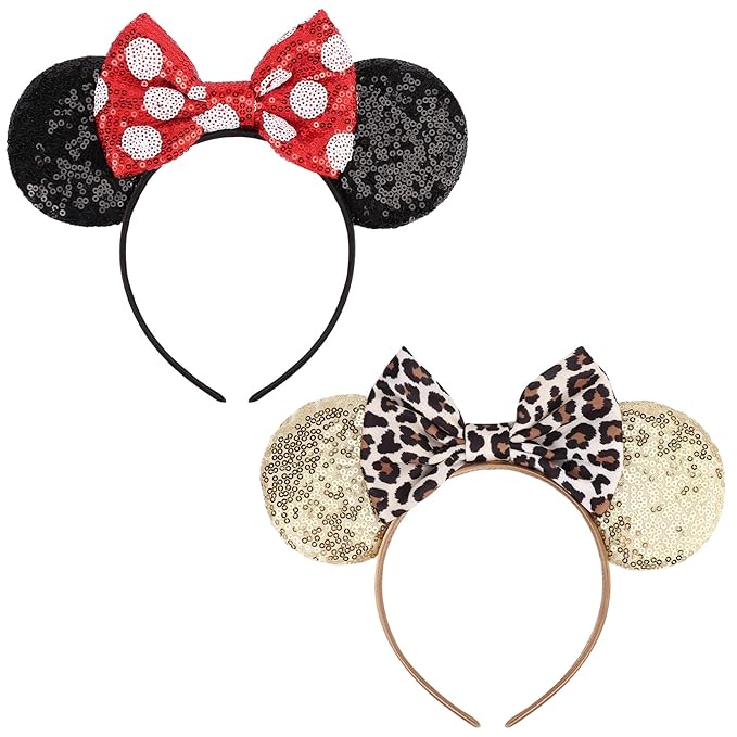 DRESHOW Mouse Ears Bow Headbands Glitter Party Decoration Cosplay Costume for Women