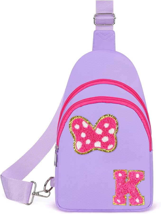 7 8 9 10 11 12 13 22 Year Old Girl Birthday Gifts, Purple Initial Bow Mouse Park Small Sling Bag for Girls Daughter Women, Teen Girl Gifts Trendy Stuff Crossbody Fanny Pack Must Have for Park Travel K