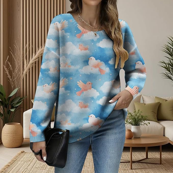 LIZALIG Women's Fall Christmas Snowman Sweater Long Sleeve Crewneck Pullover Festive Holiday Winter Outfit for Parties