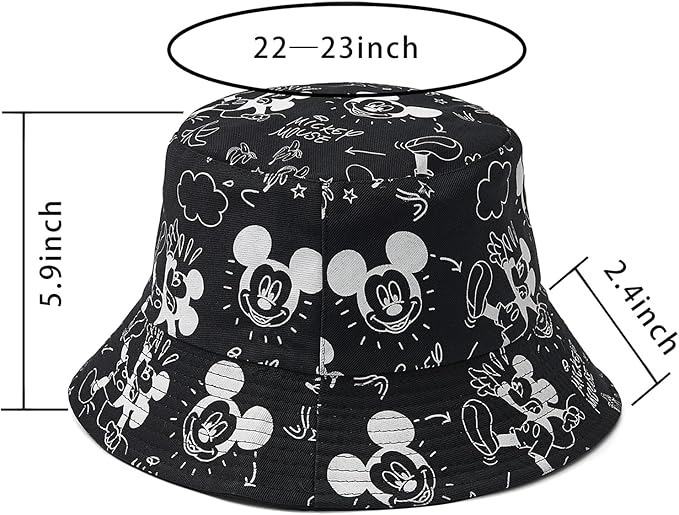 Cute Cartoon Bucket Hats for Women, Mouse Ears Print Double-Side-Wear Beach Fisherman Hats Sun Hats for Women