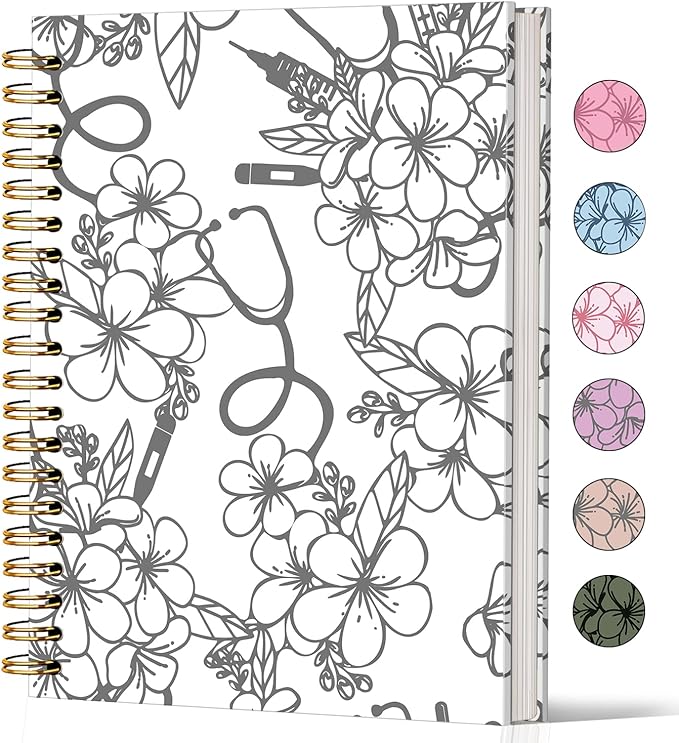 Lacama Nurse Gifts for Women, Nurse Notebook Journal, Gifts for Nurses Coworker, Appreciation Christmas Gift, Nurse Graduation Gift, Nursing School Essentials, A5 Stethoscope Flower Spiral Notebook