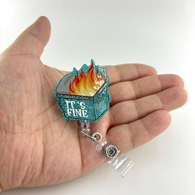 It's Fine Funny Office Badge Reel, Retractable ID Card Badge Holder, Name Tag Work Badge Clip for RN LPN CNA MA ER Night Shift Nurse Nursing Student Doctor Teacher, Nurse Teacher Gifts