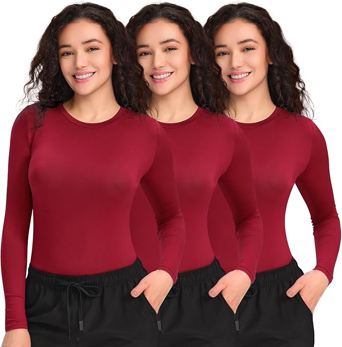 COZYFIT 3 Pack Scrub Undershirts Long Sleeve Women - Underscrub Comfort Tee