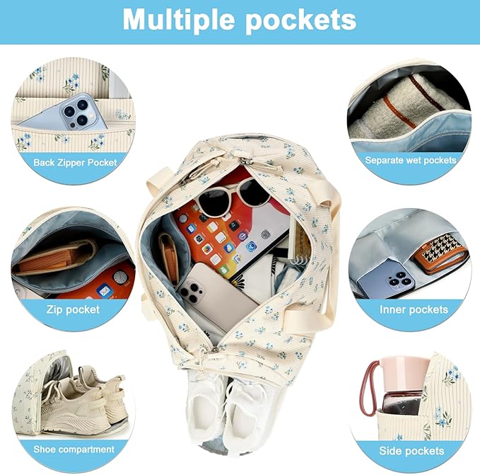 BTOOP Duffle Bag for Gym Sports Women Girls Workout Travel Bag Weekender with Shoe Compartment and Wet Pocket