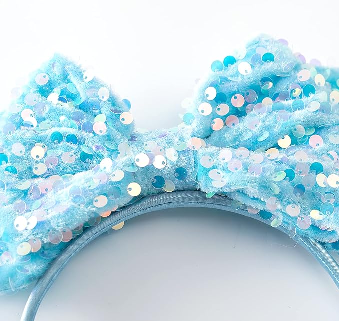 KARETT Sequins Mouse Ears Headband With Glitter Bow Princess Party Decorations For Girls Women