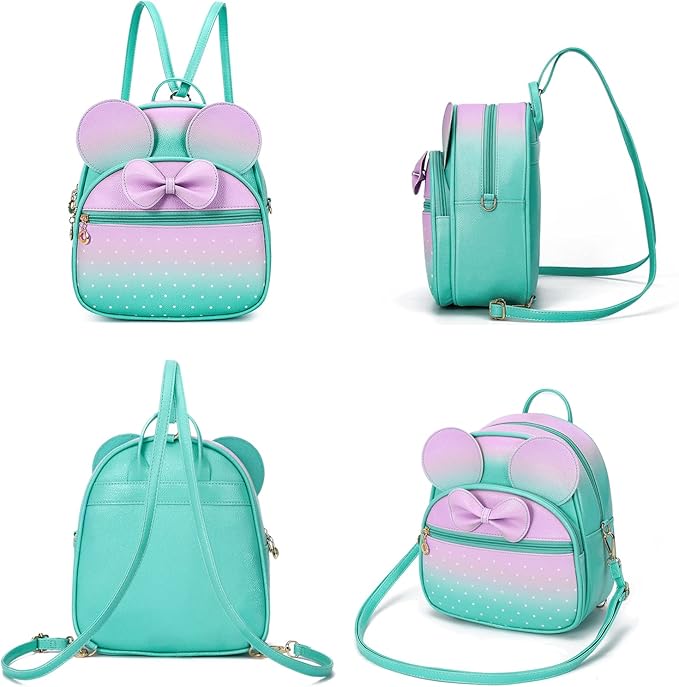 KL928 Girls Mini Backpack Bowknot Polka Dot Cute Daypacks Convertible Shoulder Bag Purse for Women