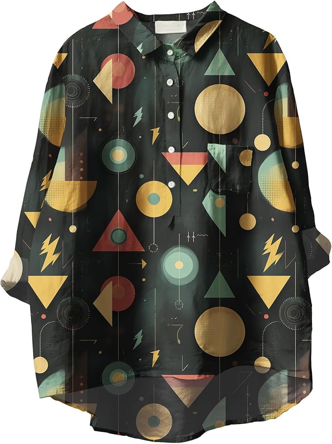 Women Funny Graphic Long Sleeve Floral Blouses Plus Size Button Shirts Casual Cute Vneck Fall Tunic Tops Trendy