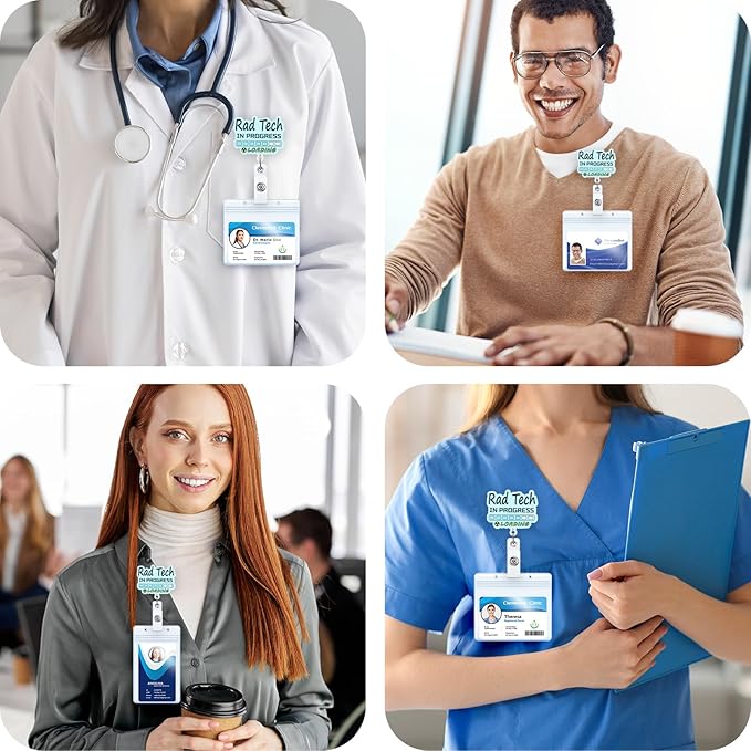 Rad Tech in Progress Funny Medical Badge Reel | Retractable ID Card Badge Holder | Name Tag Work Badge Clip for X-ray Radiology Tech RN LPN CNA MA ER Night Shift Nurse Doctor Gifts | Alligator Clip