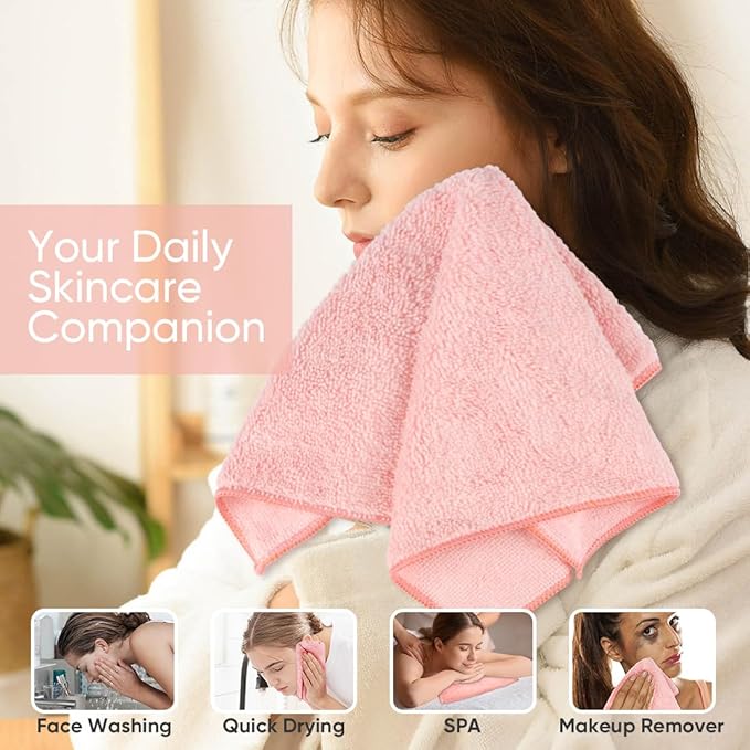 HOMEXCEL Microfiber Washcloths 12 Pack, Highly Absorbent and Soft Face Towel, Multi-Purpose Wash Cloths for Bathroom, Gym, Hotel, Spa and Kitchen, Multicolor 12x12 Inch, Pink