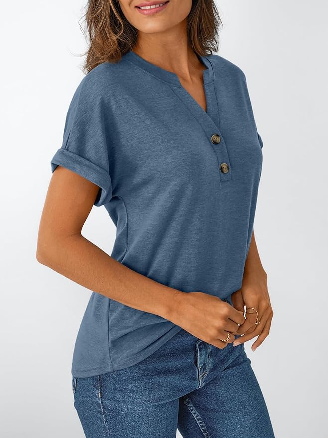 AUTOMET Women's Short Sleeve Shirts Henley Dressy Casual Summer Tops 2026 Spring Fashion Trendy Cute T-Shirts