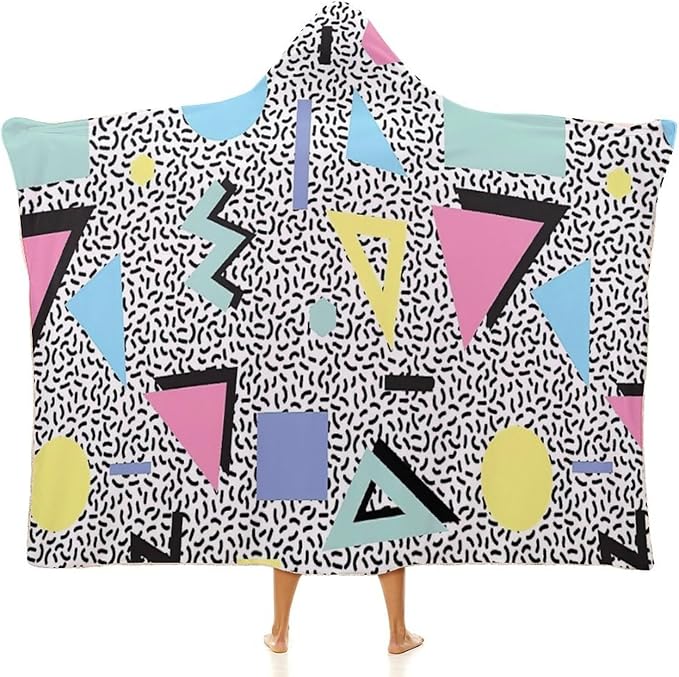 80s 90s Vintage Retro Wearable Blanket Flannel Hooded Blankets Soft Warm Blanket Hoodie for Room Couch Bed Office