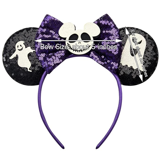 RAZKO Mouse Ears Headband, Sequin Halloween Mice Ears Hairband Jack Ghost Mouse ears Headband for Women Girls Hair Accessories (Halloween Jack)