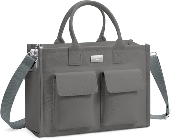 TOPDesign Heavy-Duty Canvas Tote Bag for Women, Adjustable Crossbody/Shoulder Handbag with 9 Pockets, Everything Tote