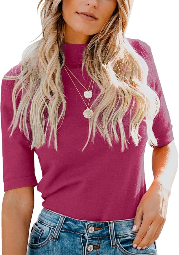LIYOHON Womens Tops Dressy Casual Mock Turtleneck Business Short Sleeve T Shirts Going Out Tops 2026