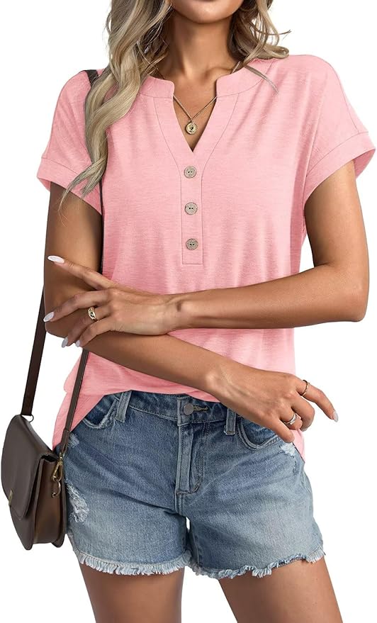 Womens V Neck Cap Sleeve Tops Summer Casual Short Sleeve Shirts Loose Fit Basic Work Tee Trendy Clothes 2025