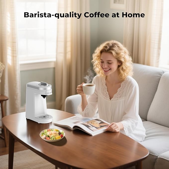 CHULUX Mini Coffee Maker for K Capsule, Single Serve Coffee Maker for One Cup Americano, Lightweight Pod Coffee Machine, Pearl White