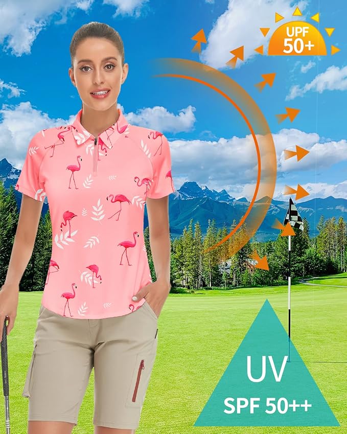 Women's Golf Shirt Short Sleeve Tennis Shirt Quarter Zip Golf Pullover Golf Polo Shirts Argyle Tops
