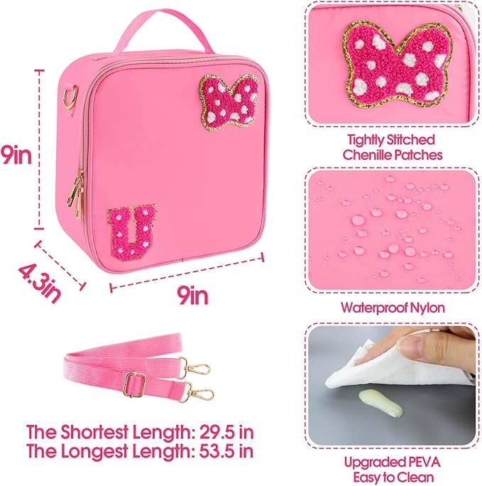 Preppy Initial Bow Mouse Lunch Bag, Kids Insulated Lunch Box Gifts for Teen Girls Daughter, Reusable Soft Lunch Containers Crossbody Cooler Bag Must Haves for Park Travel School Work Picnic Pink U