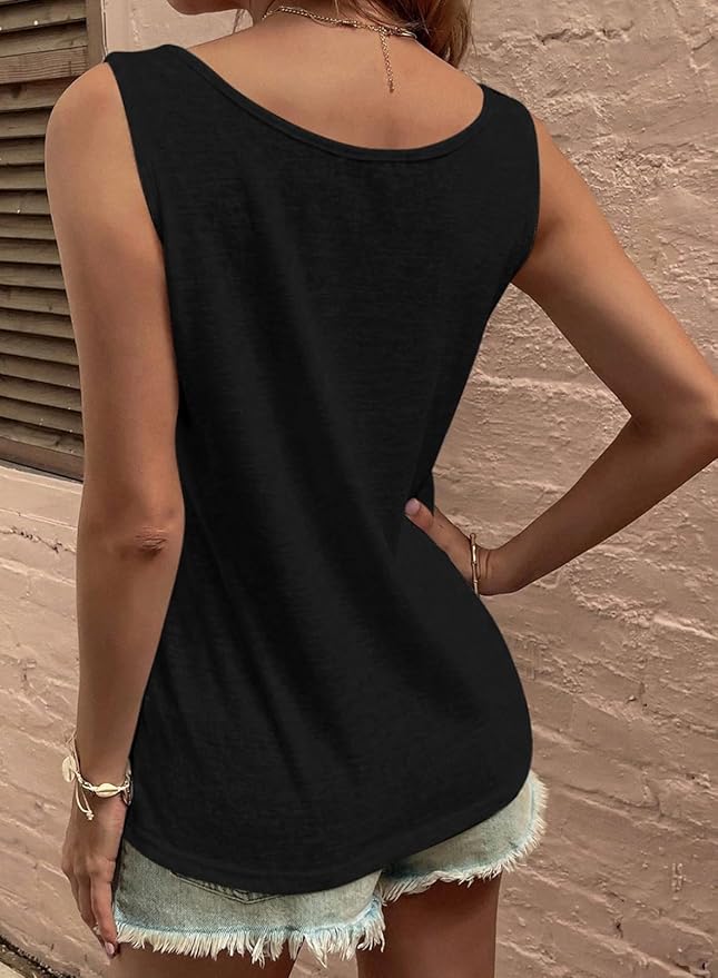 SHEWIN Womens Tank Tops Solid Button Crewneck Sleeveless Summer Tops Loose Fit