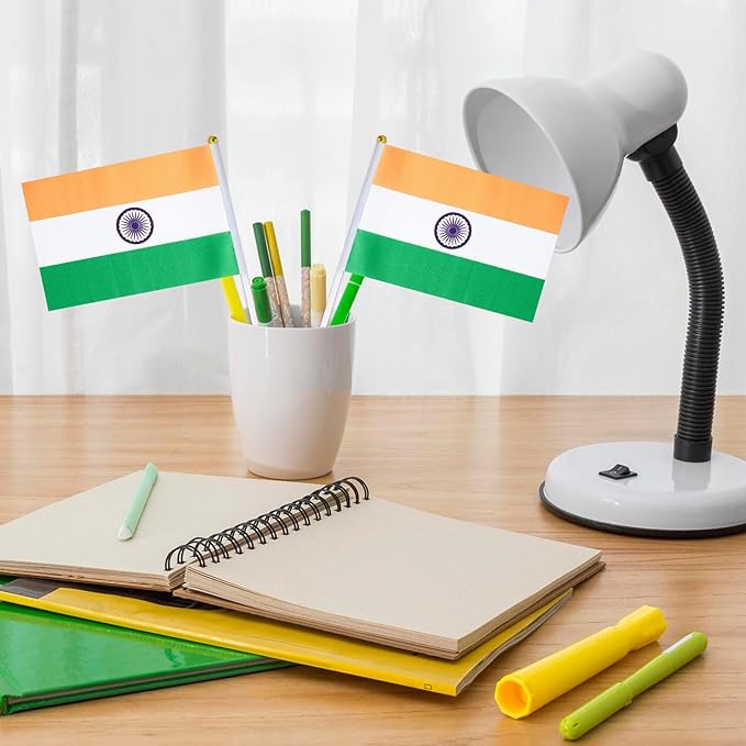 India Flag Small Indian Flag 12 Pack Mini Hand Held Indian Flags on Sticks for Party Parades Sports Events Patriotic Holiday Decorations