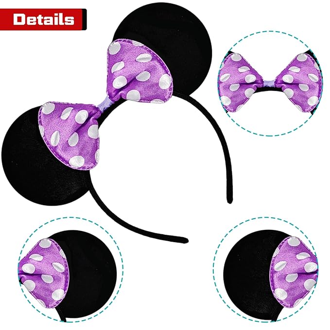 MADO 2 pack mouse ears headbands for adults women little girls boys (bright purple, onesize)