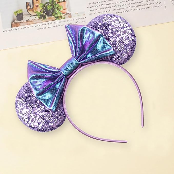 Sequin Mouse Ears Headbands for Women Girls Boys, Glitter Bows Headband for Kids Adults Birthday Party Costume Halloween