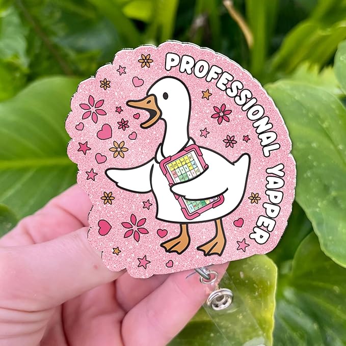 Funny SLP Badge Reel– Retractable Cute Silly Goose Professional Yapper Badge Holder with Aligator Clip, Speech Therapy Gifts for Speech Teacher, SLPA, AAC Specialist, Speech Pathologist