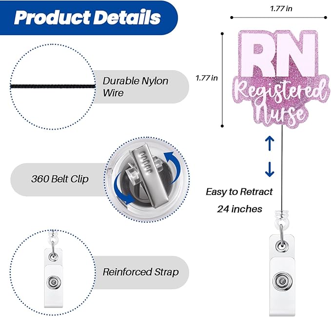 Funny RN Badge Reel, Cute Pink Retractable ID Card Badge Holder, Name Tag Work Badge Clip for ER Night Shift Nurse Nursing Student, Nurse Gifts, RN Graduation Gifts