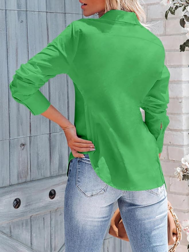 siliteelon Women's Button Down Shirts Long Sleeve Dress Shirts Wrinkle Free Collared Work Office Solid Blouses Corset Tops