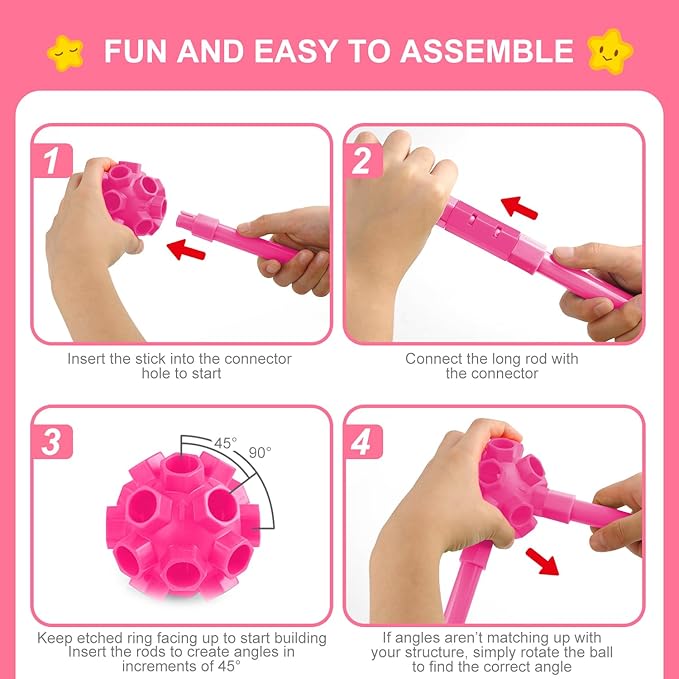 SpringFlower Fort Building Kit for Kids,STEM Construction Toys, Educational Gift for 4 5 6 7 8 9 10 11 12 Years Old Boys and Girls,Ultimate Creative Set for Indoor & Outdoors Activity,200 Pcs,Pink