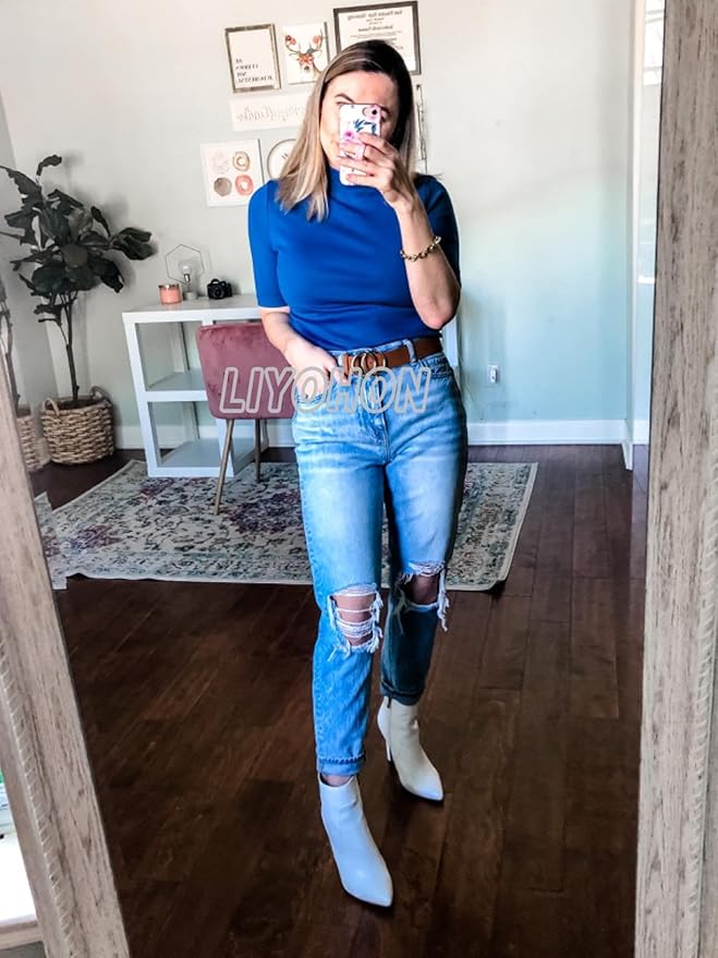 LIYOHON Womens Tops Dressy Casual Mock Turtleneck Business Short Sleeve T Shirts Going Out Tops 2026